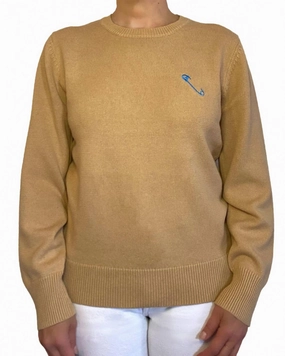 Safety Pin Sweater In Caramel/cyan Casual Warmth