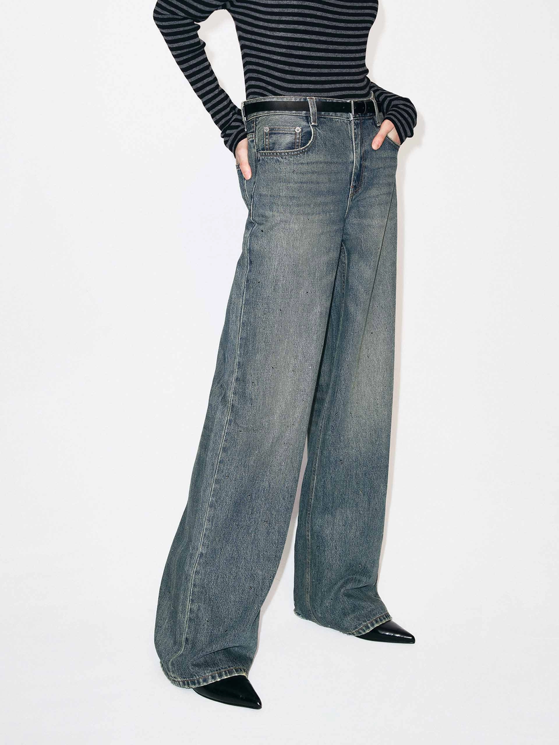 Minimalist Daily Wear Loose Artist Vibe Durable Hotfix Rhinestone Vintage Jeans