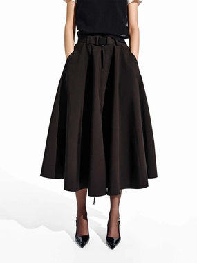 No Bunching Minimal Waistband A-line Midi Skirt