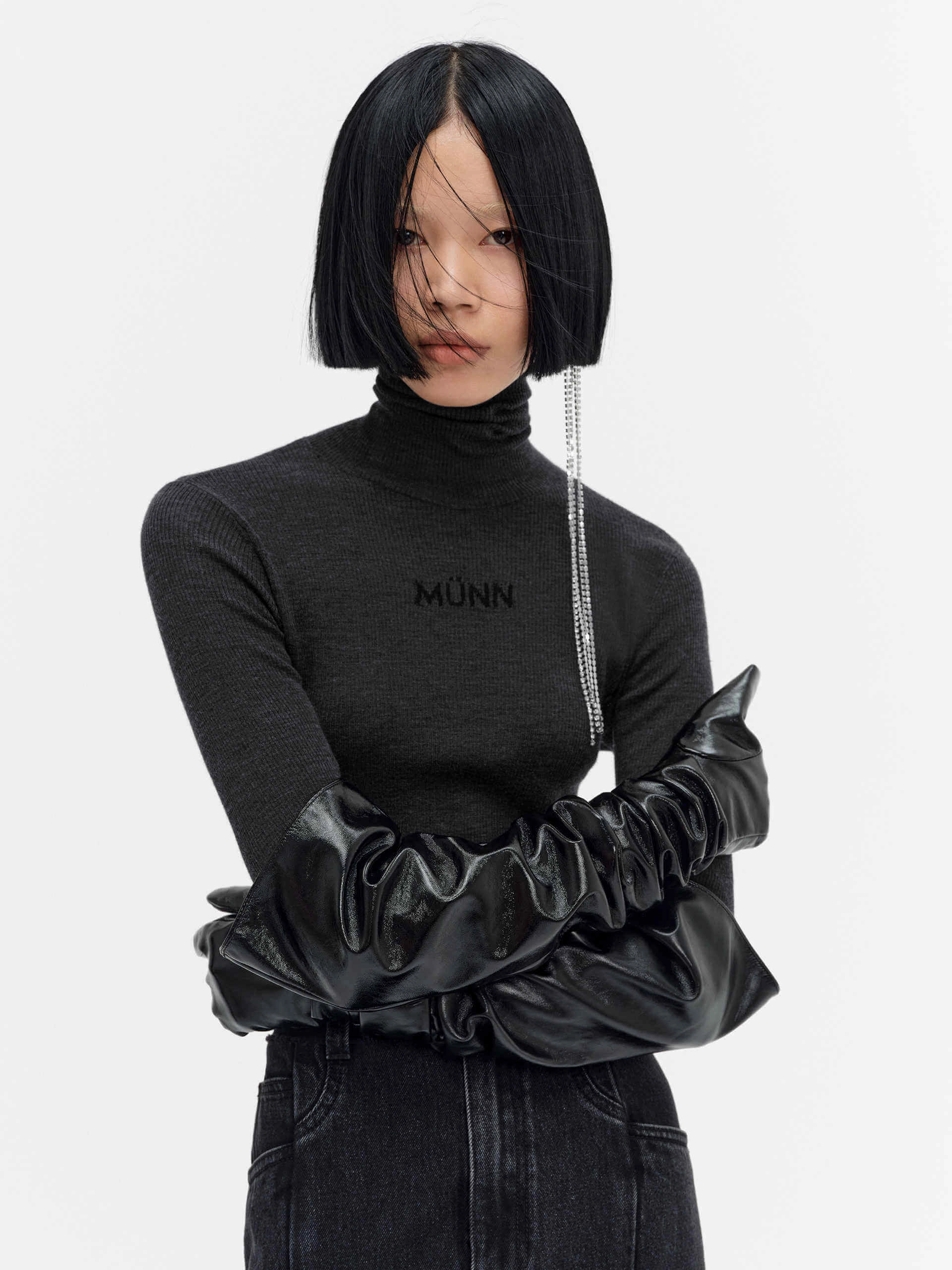 Merino Wool Turtleneck Top Hidden Zipper Closure Architectural Tailoring