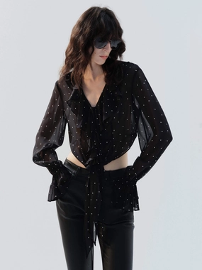 AllDay Comfort Design Reinforced Shoulders Polka-dot Ruffle Blouse