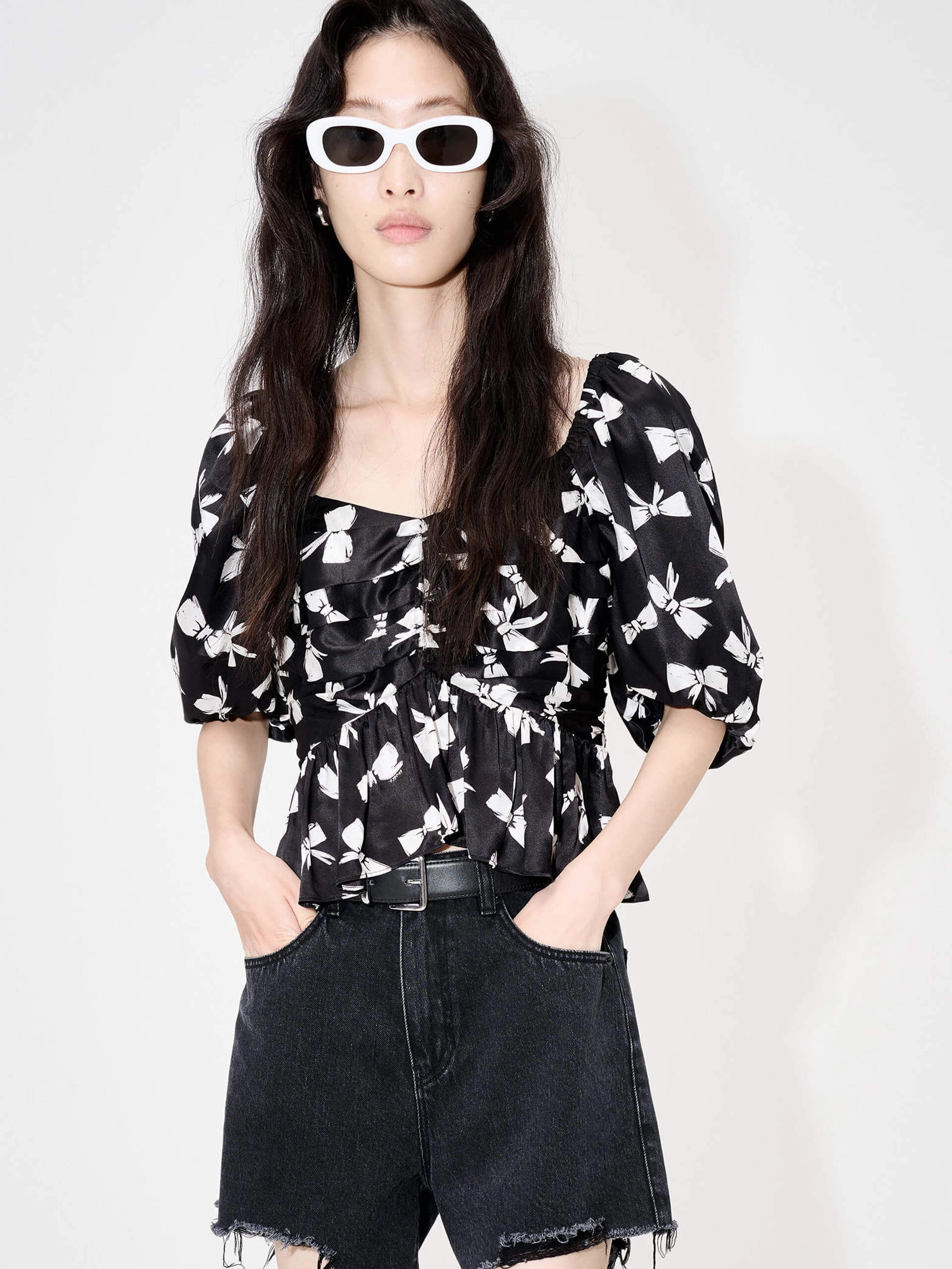 Bowknot Print Cropped Top Midweight Four Way Stretch