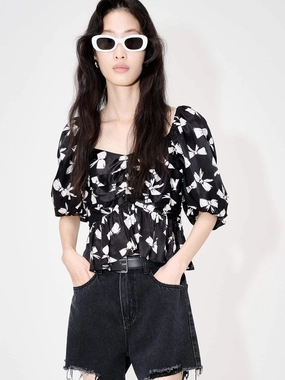 Bowknot Print Cropped Top Midweight Four Way Stretch