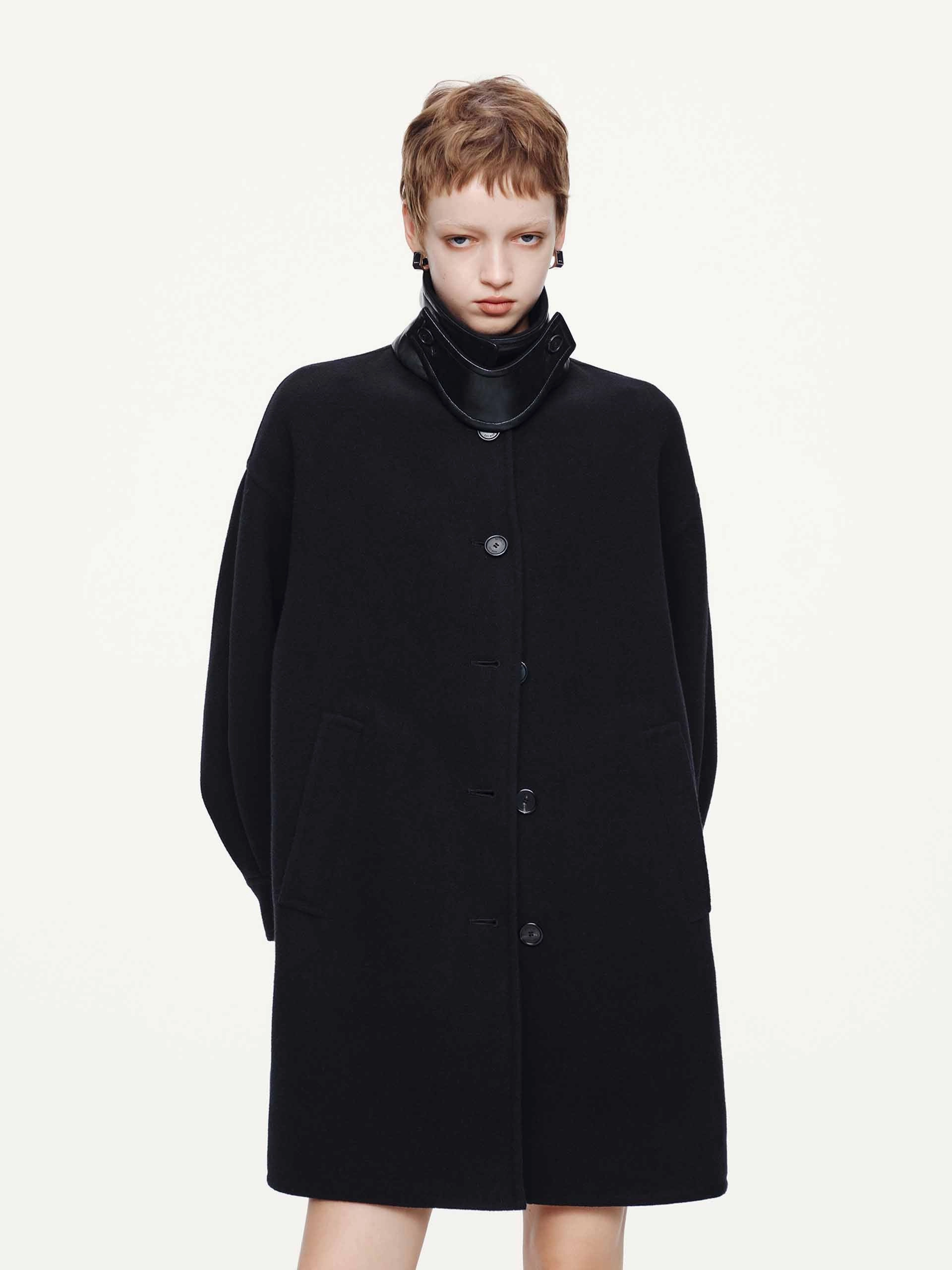 Removable Collar Wool Coat Quick Dry Fabric SnapFastenings