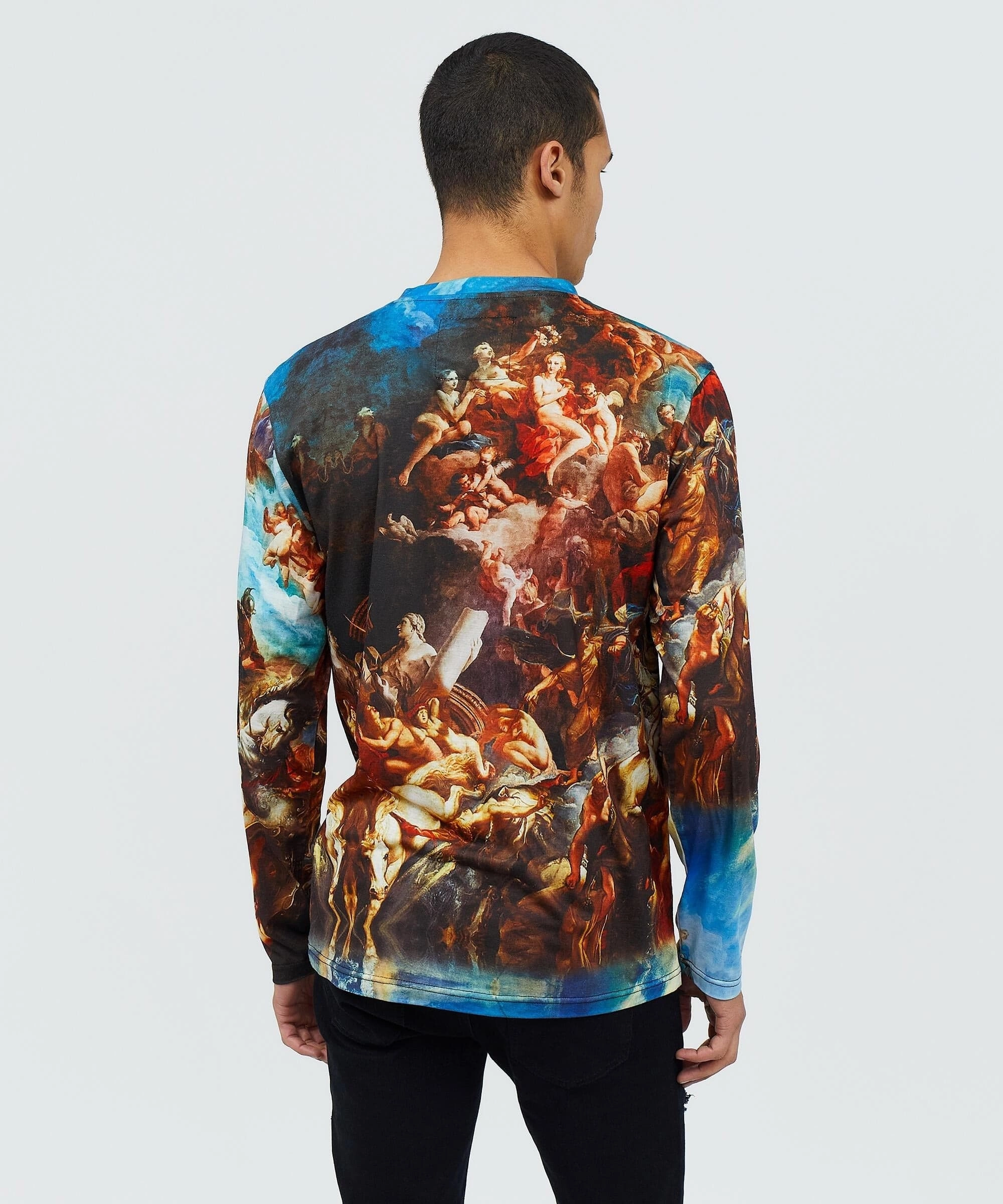 Reinforced Seams Drop Shoulder Renaissance Allover Print Long Sleeve Tee