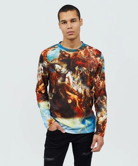 Renaissance Allover Print Long Sleeve Tee Tencel Cotton Hybrid Weave