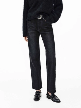 Utility Style Black Ankle Straight Jeans
