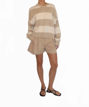 Reva V-Neck Long Sleeve Pullover In Camel Stripe Ultimate Knitwear Effortless knitwear