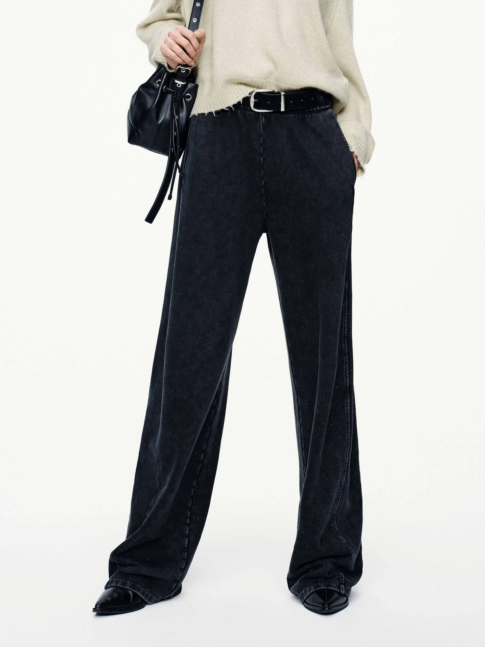 Form Fit Comfort Rhinestone Barrel Leg Trousers