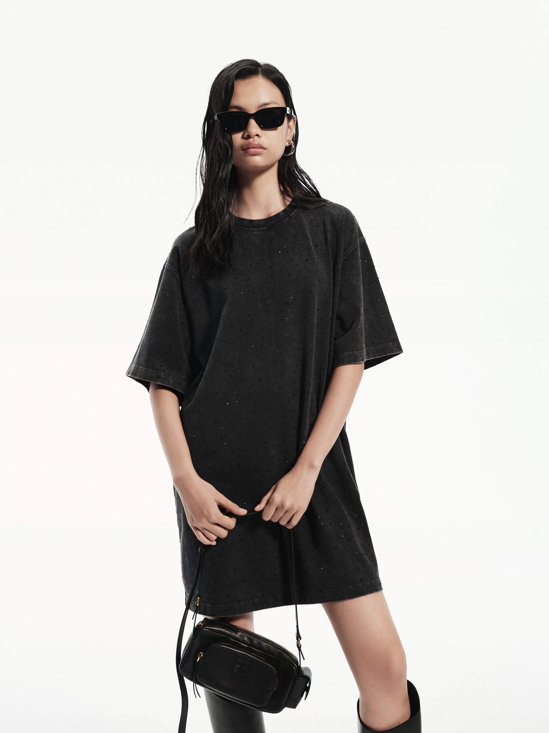 Rhinestone Detail Tee Dress Trendy Fit Look