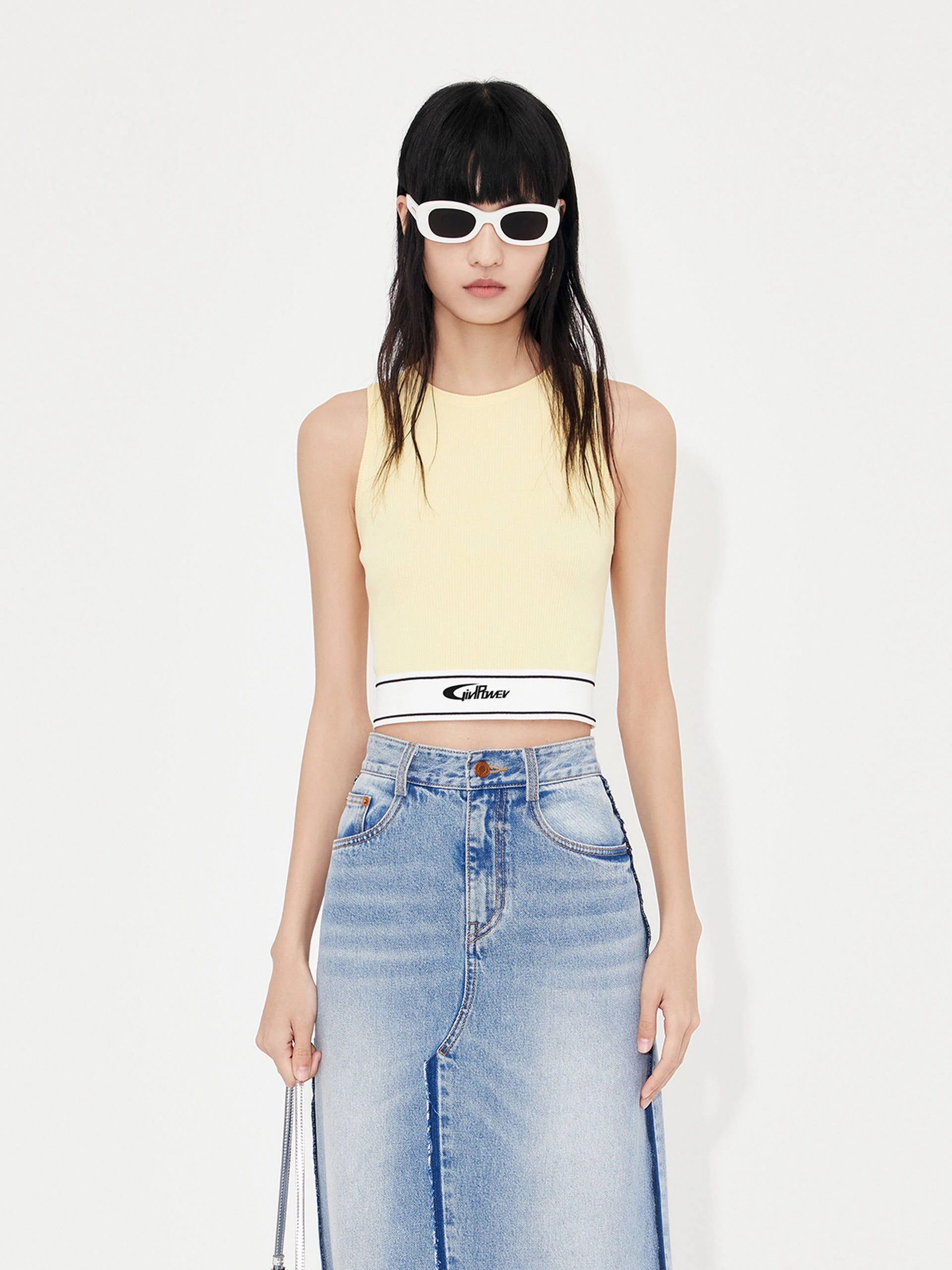 Sleeveless Tee Ribbed Contrast Tank Top