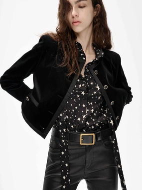 Star Printed Tie Blouse LowMaintenance Fabric