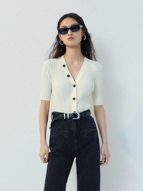 Ribbed Fitted Cardigan MicrofiberTech