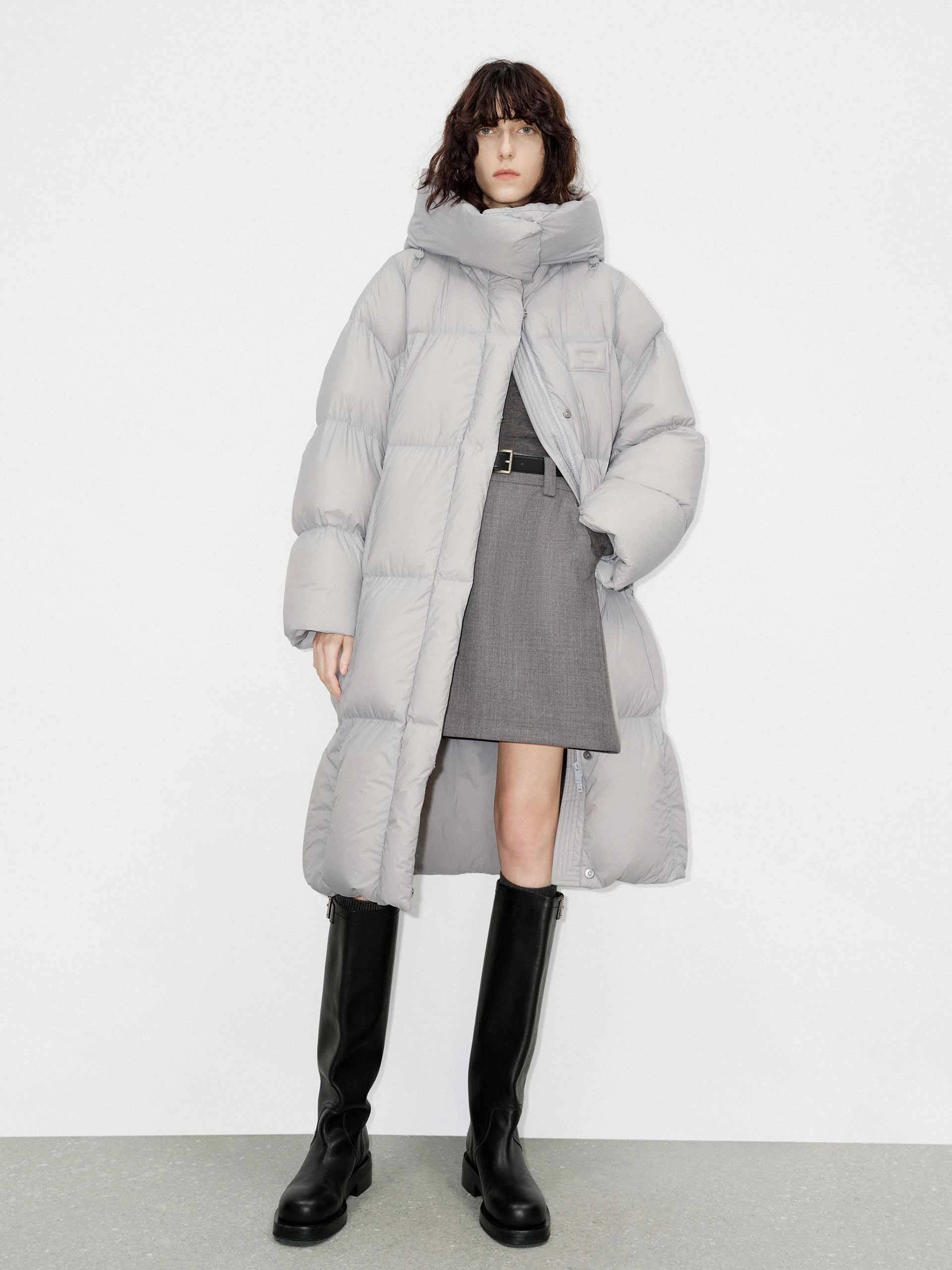 Reinforced Edging Longline Hooded Down Coat