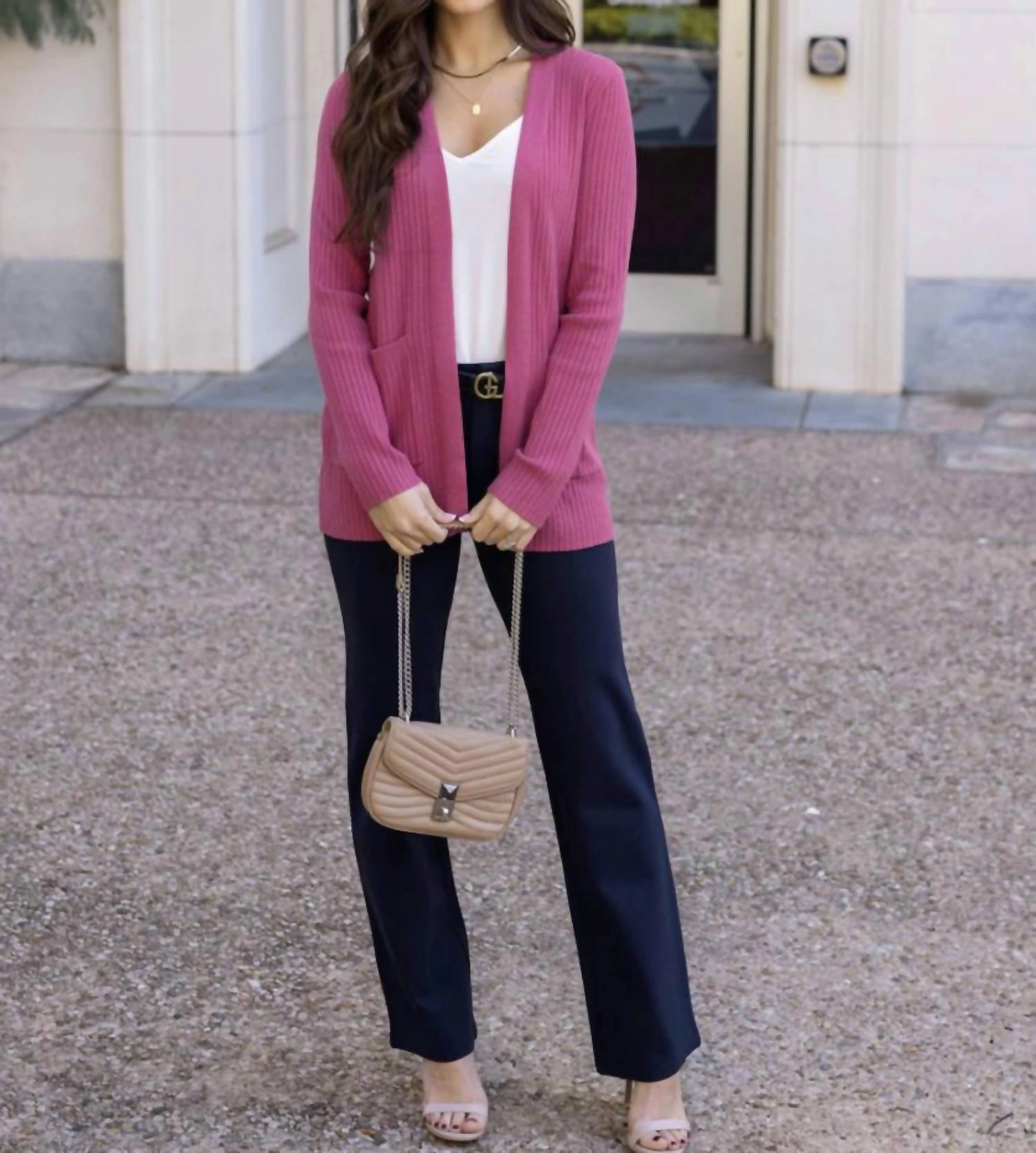 Bio Based Textile Innovation Ribbed Knit Cardigan In Pink