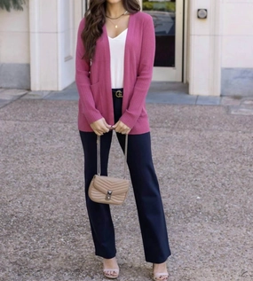 Fashion Knit Odor Resistant Fabric Ribbed Knit Cardigan In Pink