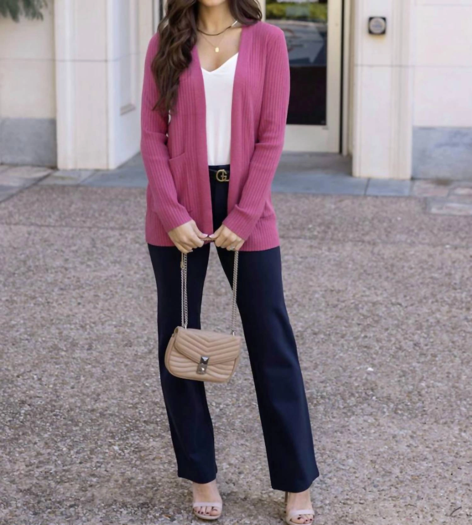 Fashion Knit Odor Resistant Fabric Ribbed Knit Cardigan In Pink
