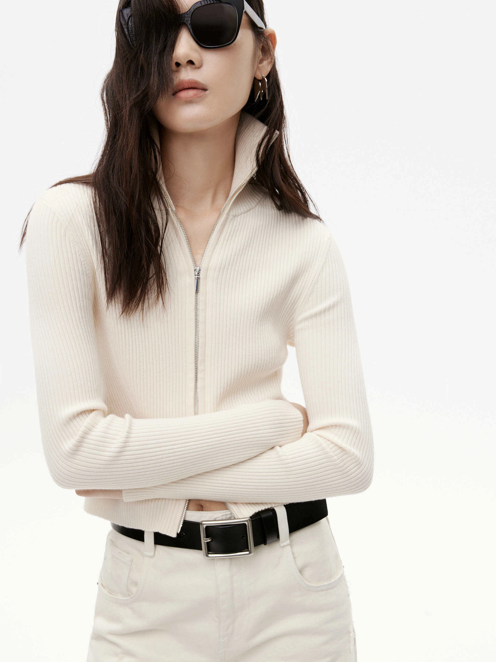 Zero Waste Cut Pattern Ribbed Slim Fit Cardigan