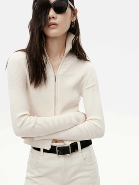 Zero Waste Cut Pattern Ribbed Slim Fit Cardigan