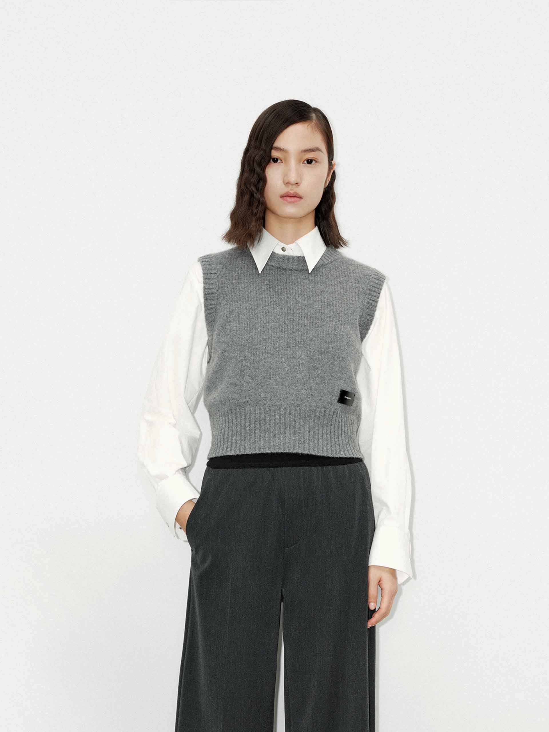 Wool Sweater Ribbed Trim Knit Vest
