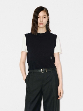 Ribbed Trim Knit Vest Hidden Zipper Pocket Eco Friendly Dye Process