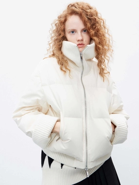 Ribbed Trim Shell Down Jacket Softshell Material