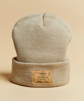 Ribbed Tucker Knit Beanie With Label - Grey Compact Thermal Insulation