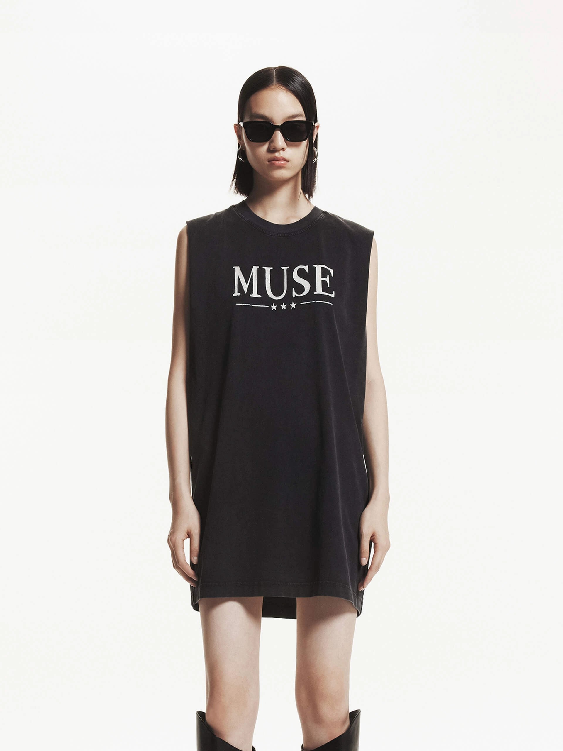 Edge Shape Cotton Sleeveless Mini Dress