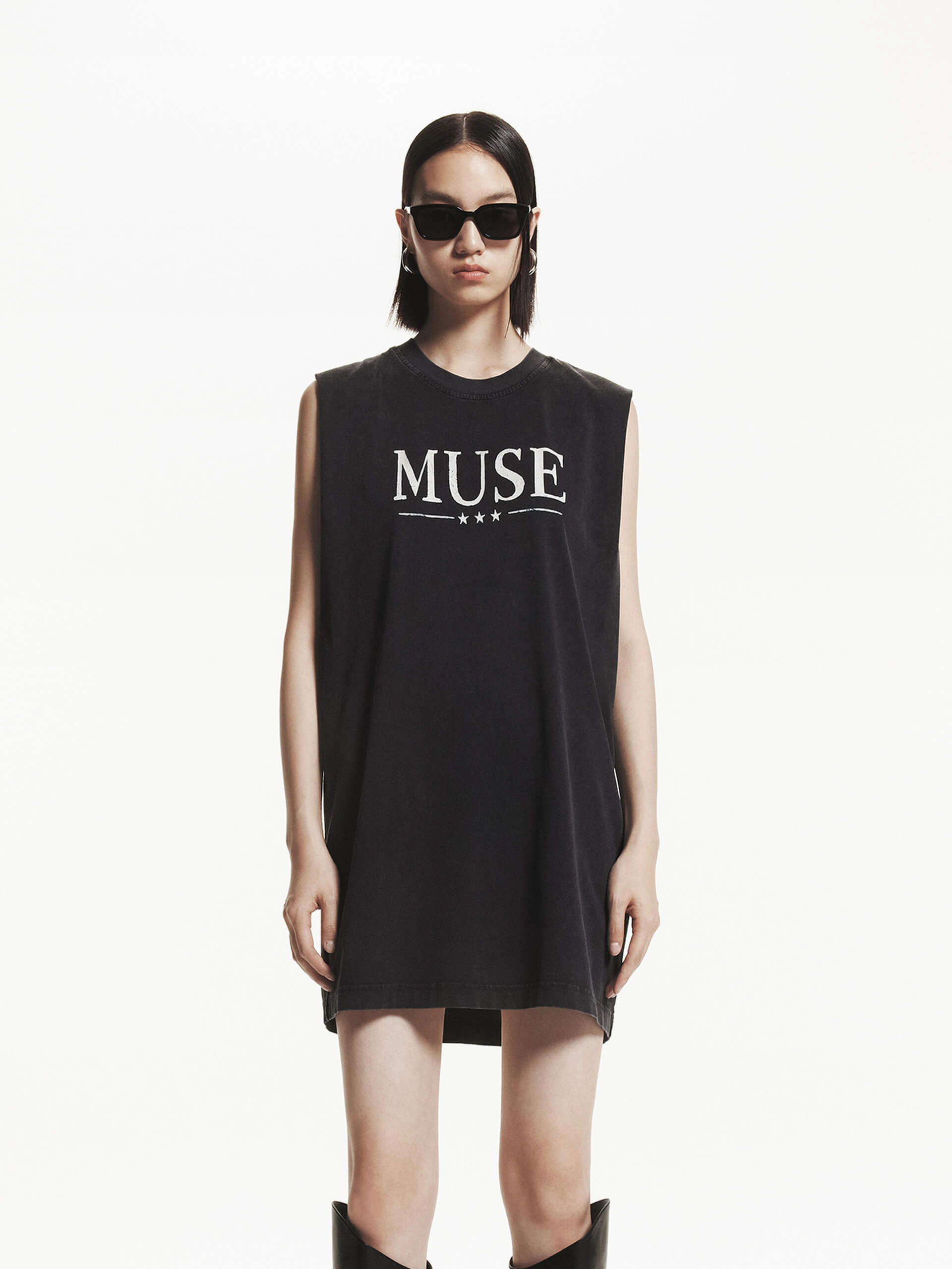 Delicate Lines Light Movement Cotton Sleeveless Mini Dress