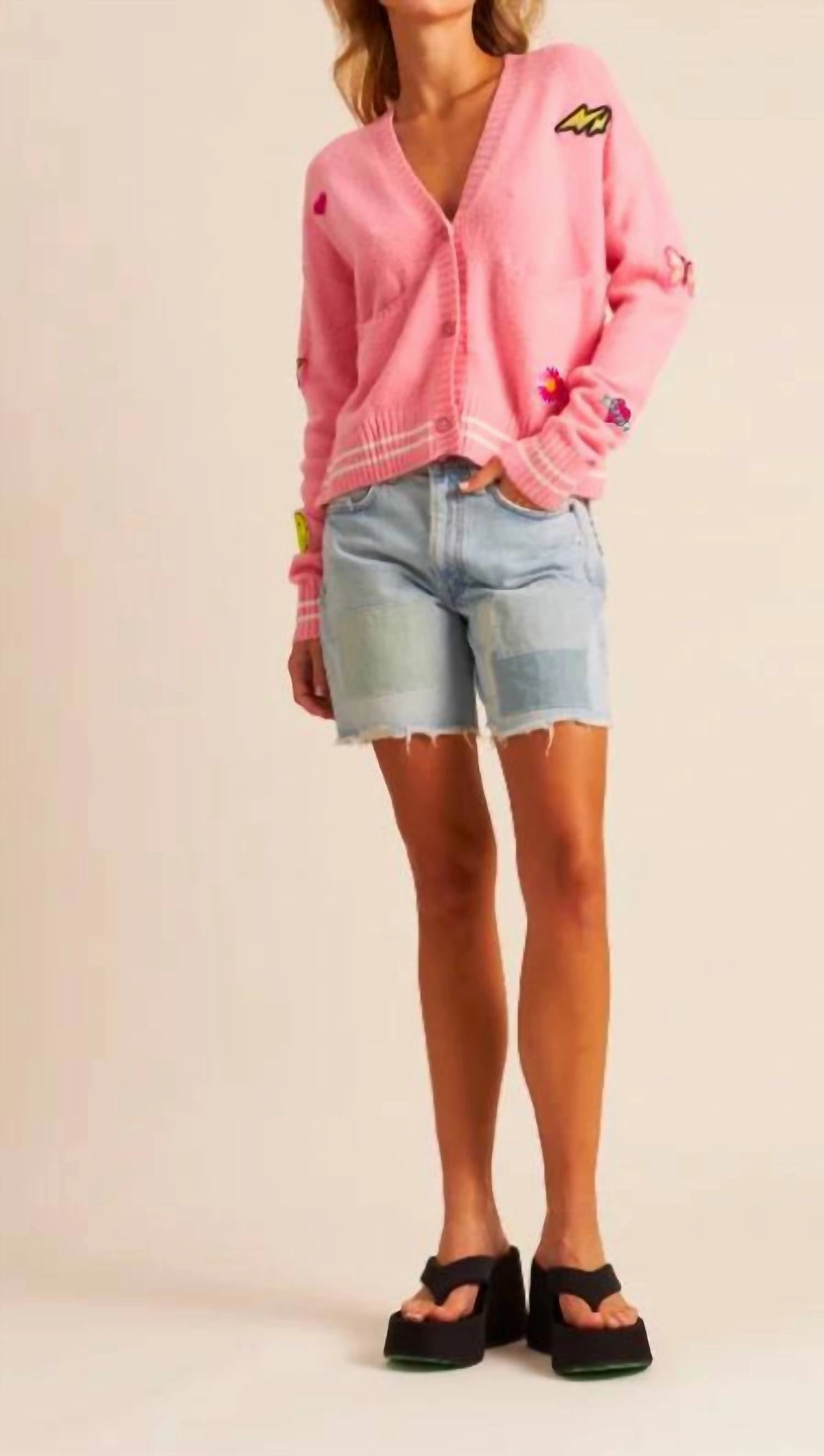 Comfortable Layer Riley Cardigan In Peony Patchwork