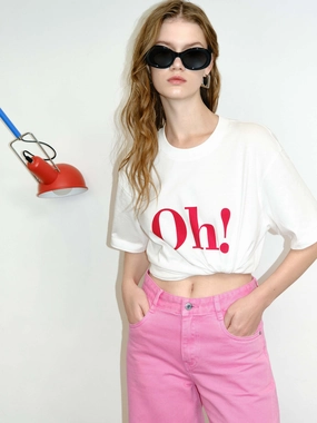 Button Down No Shrink Technology Relaxed Letter Print T-shirt