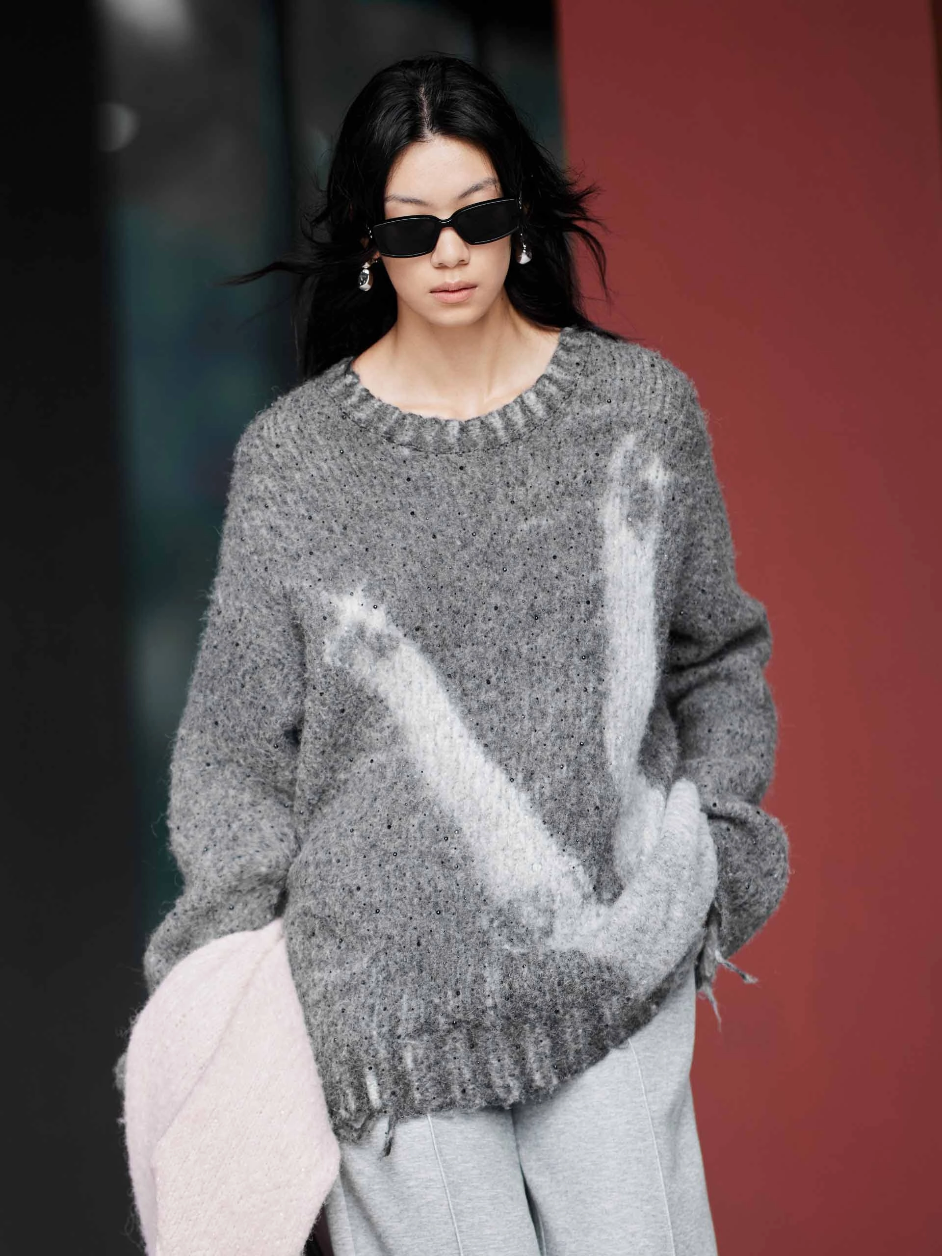 Ripped Detail Fluffy Sweater Comfortable Design