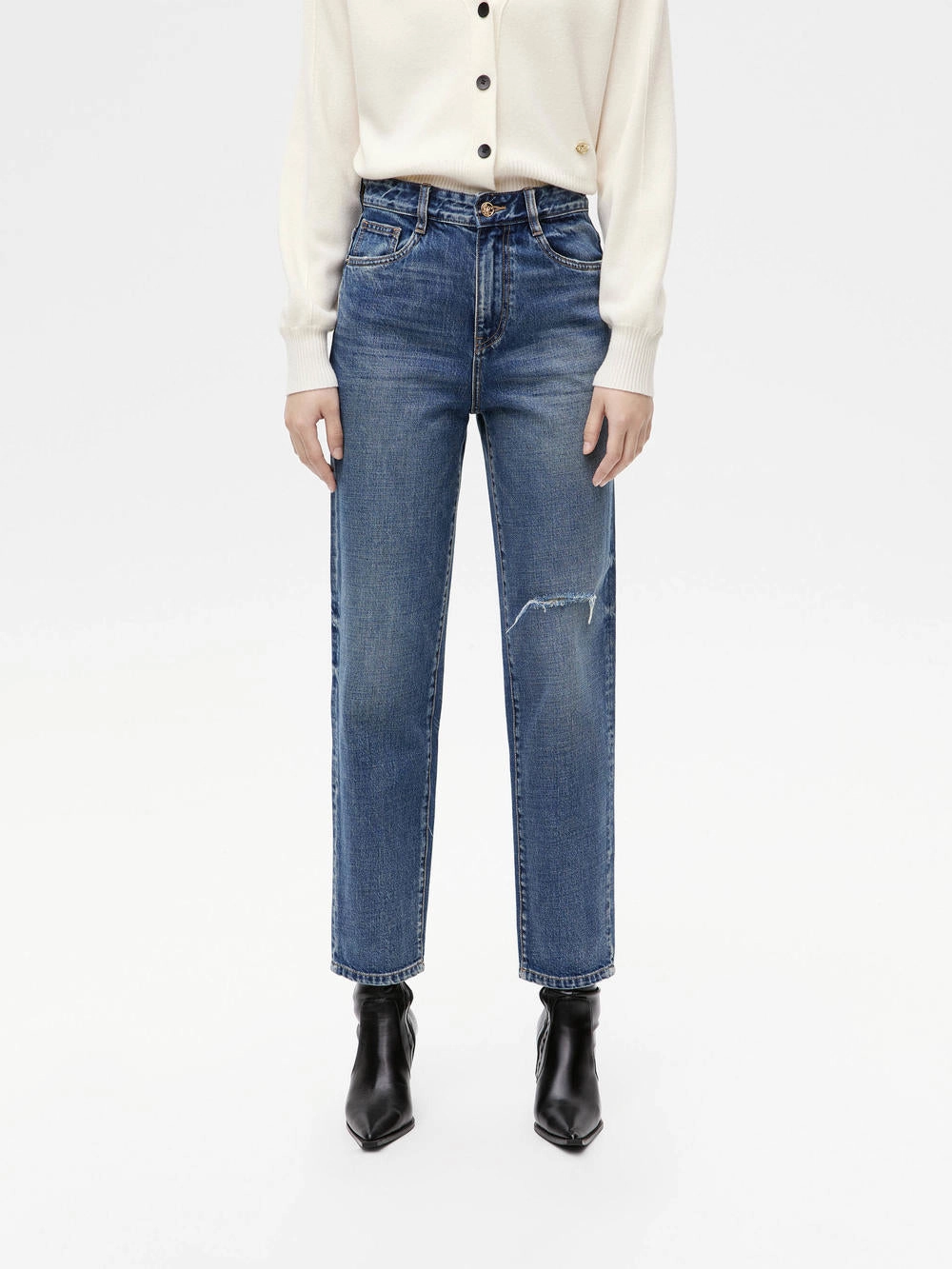 Ripped Detail Tapered Jeans Formal Classic Wear Loose Trend Setter Vintage Lover