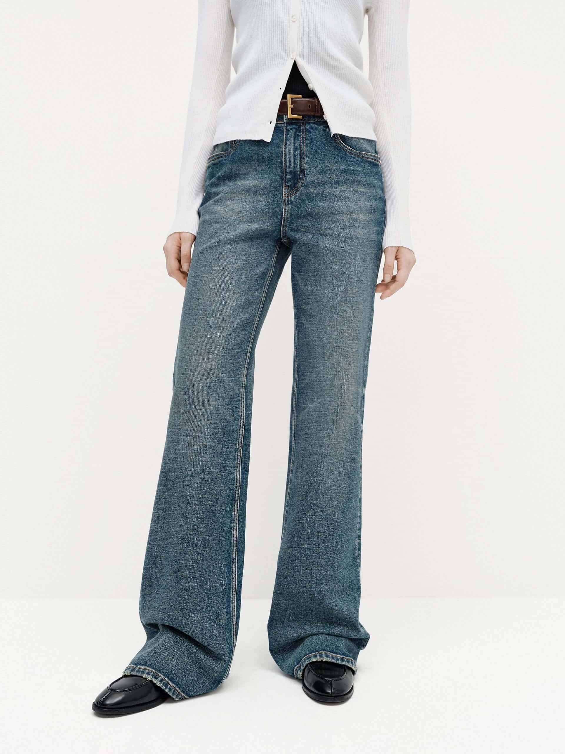 Ripped Hem Cotton Jeans Unisex Fit Trendy Evening Stroll