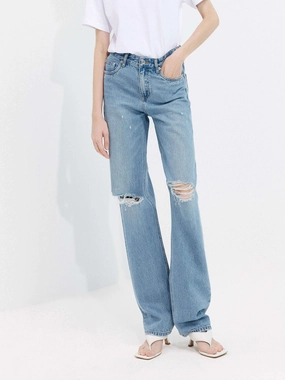 Ripped Straight Leg Jeans Easy Fashion