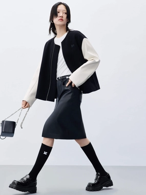 Classic Cut PU Sleeves Collarless Coat