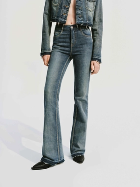 Parent Style Trendy Breathable Weekend Style Casual Parent Style Vintage Style Stretchy Flared Jeans