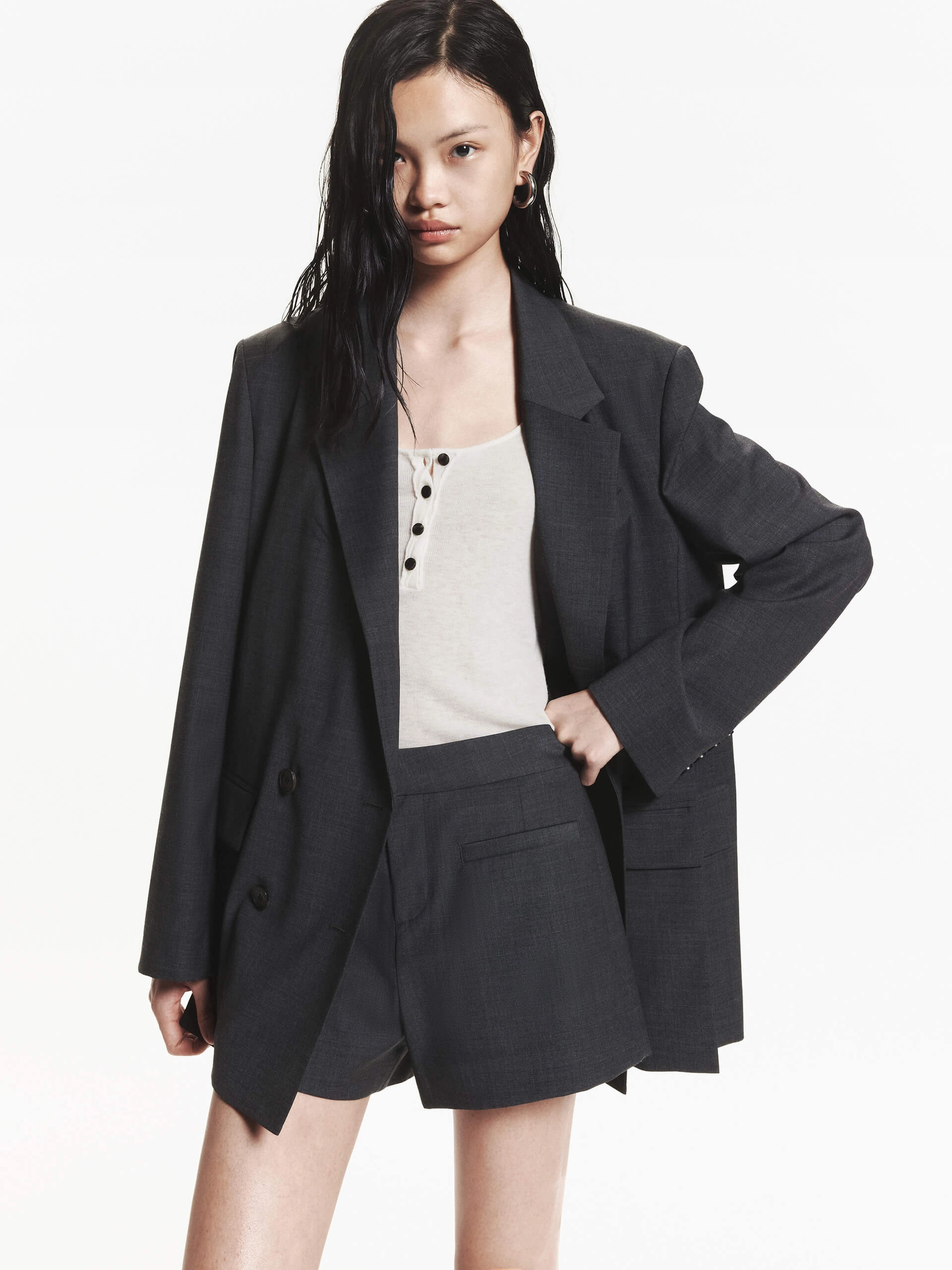 Double Breasted Tailored Blazer Wrinkle Free Texture Durable Coating