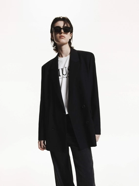 Double Breasted Tailored Blazer Functional Pocket Basic Travel Fit