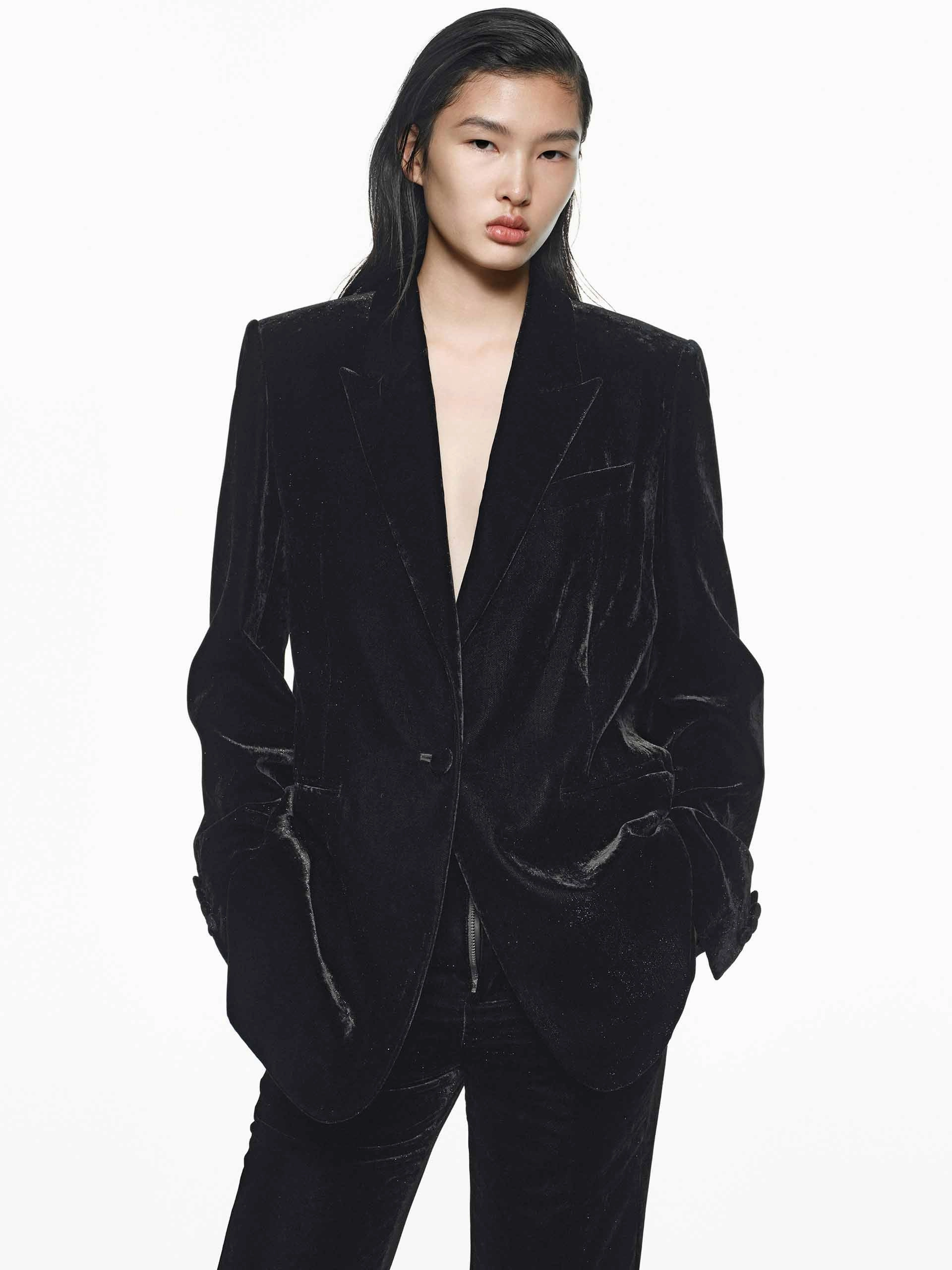 WindResistant Coating Single Breasted Velvet Blazer