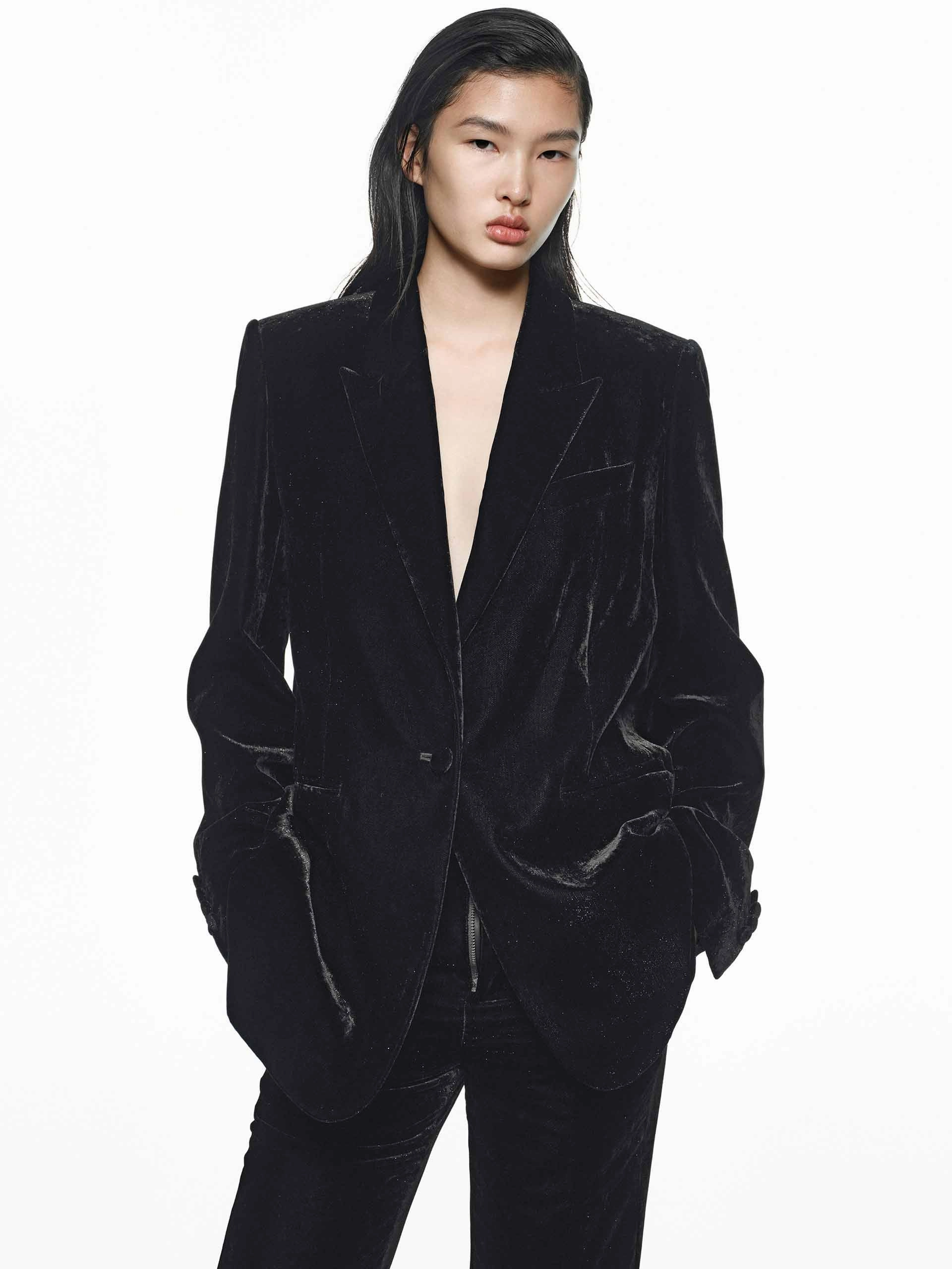 Tear Resistant Weave Single Breasted Velvet Blazer