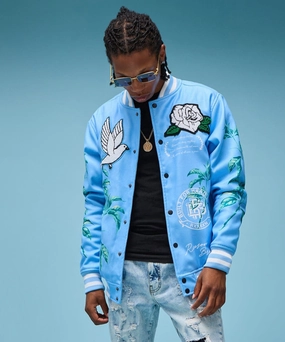 Dove Wool Varsity Jacket - Light Blue Breathable fabric tech