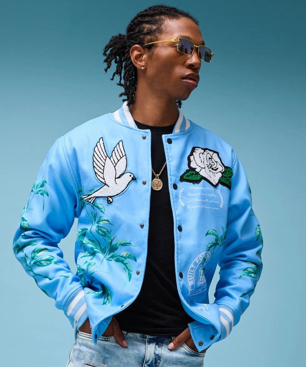 Dove Wool Varsity Jacket - Light Blue Stormproof Zipper