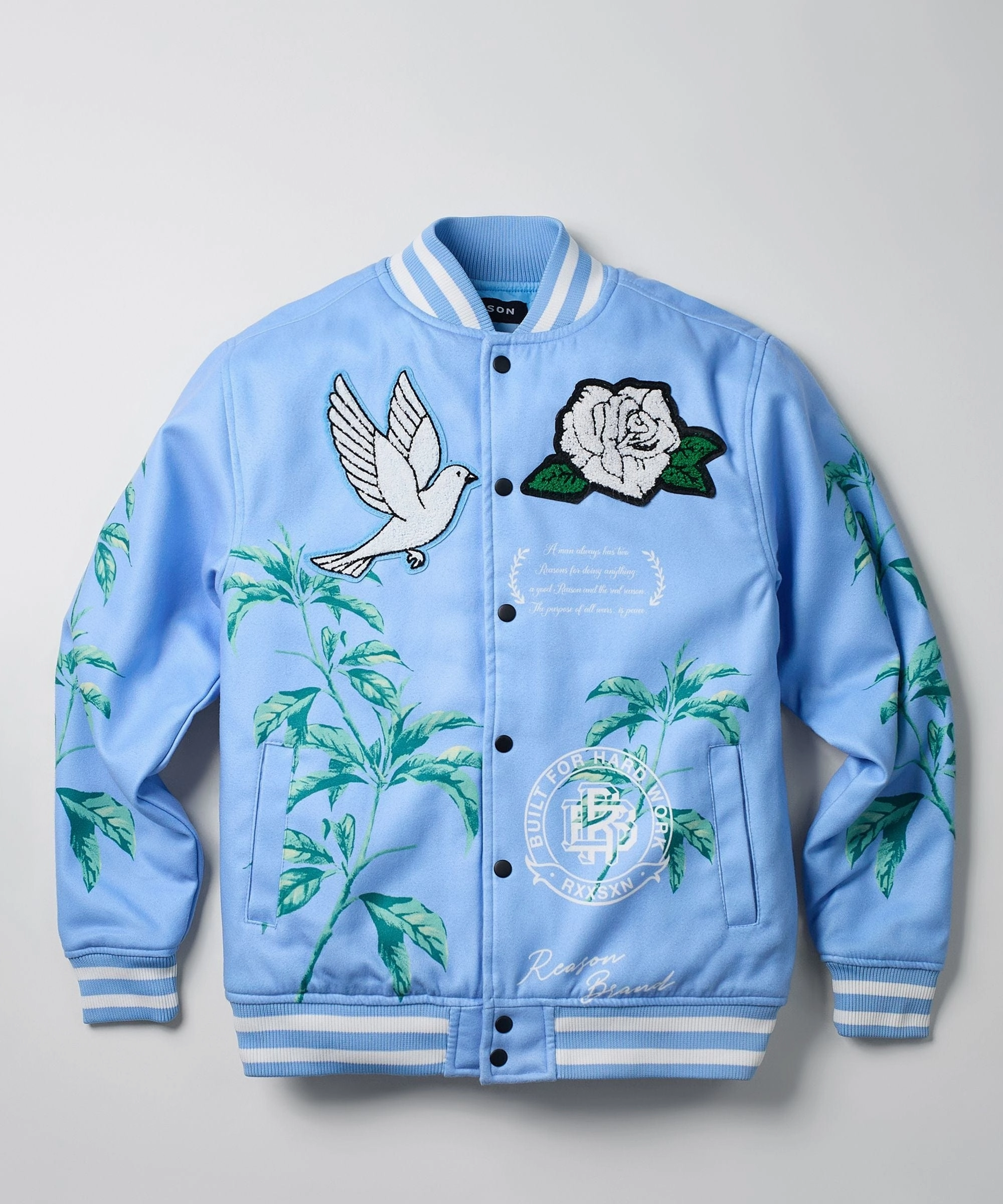 Dove Wool Varsity Jacket - Light Blue Lightweight Comfort Hypoallergenic Fabric Blend