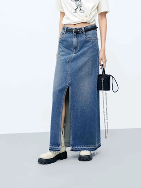 SlimFit Front Slit Maxi Skirt in Cotton