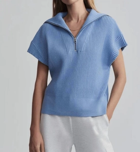 Cozy Essentials Snug Knit Rory Half Zip Knit Sweater In Ashley Blue