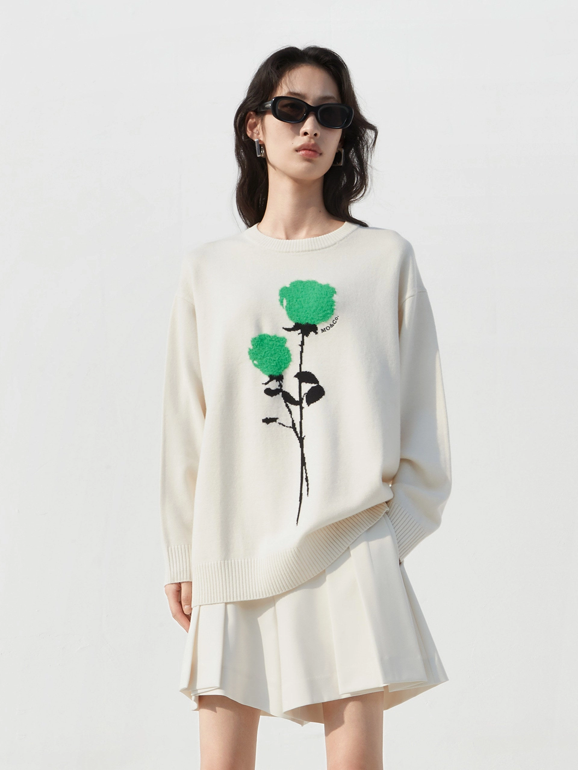 Reinforced Elbow Patches Rose Embroidered Wool Sweater