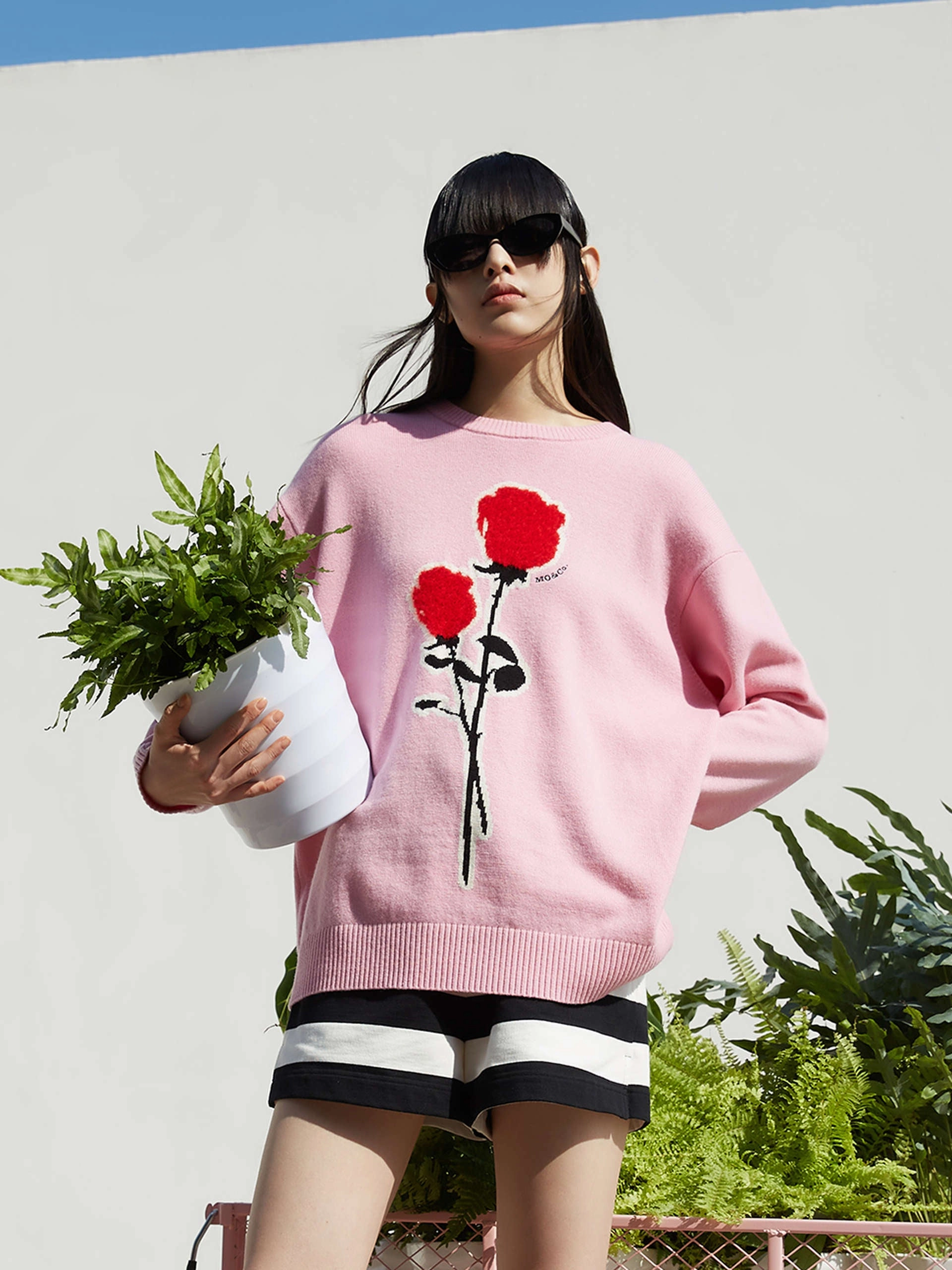 MoistureWickingTechnology SnagResistant Fabric Rose Embroidered Wool Sweater