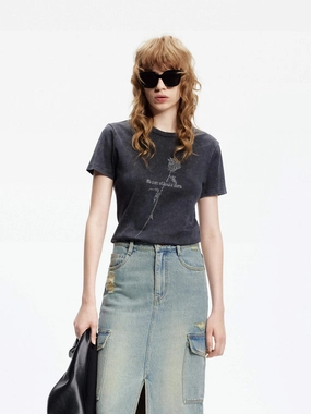 Rose Pattern Cotton T-shirt Cool Style spring fashion