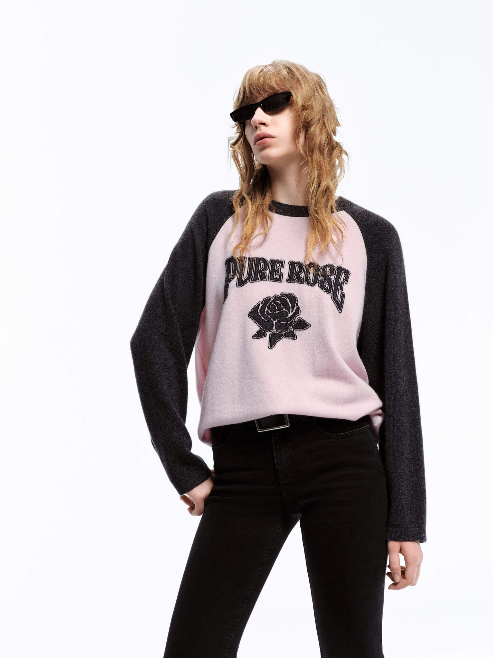 Fashionable Style Rose Pattern Wool Sweater